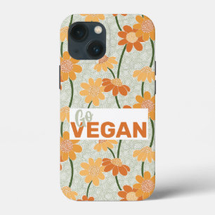 Go vegan! Pretty retro muted 1970s flowers iPhone 13 Mini Case