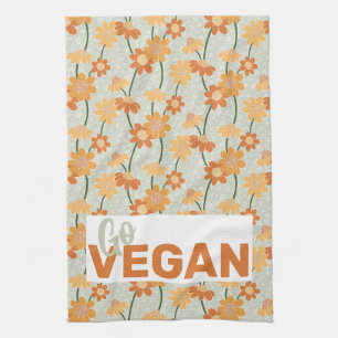 Go vegan! Pretty retro muted 1970s flowers Kitchen Towel