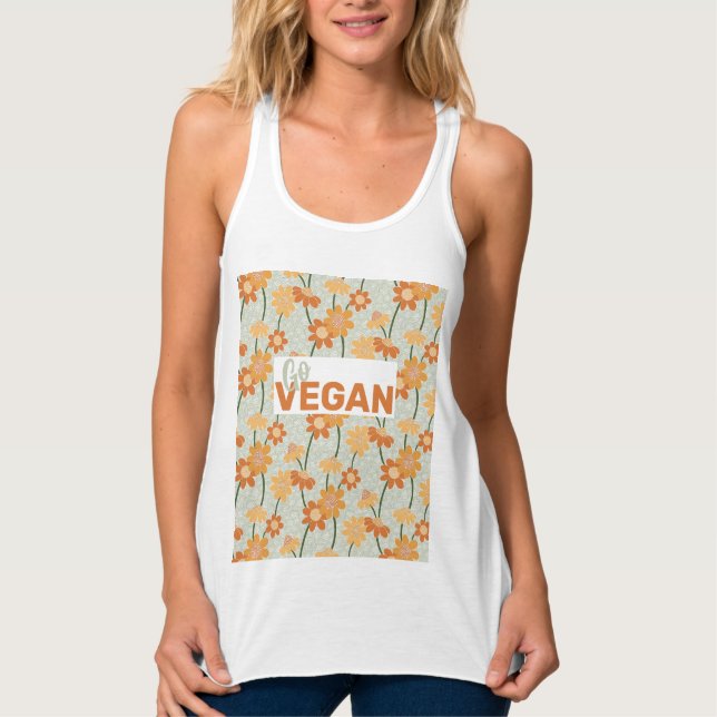 Go Vegan! Pretty retro muted 1970s flowers Tank Top (Front)