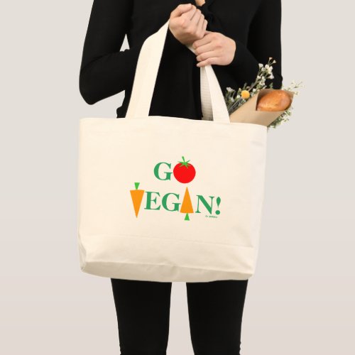 Go Vegan Pro Veganism Veggie Cartoon Art Grocery Large Tote Bag