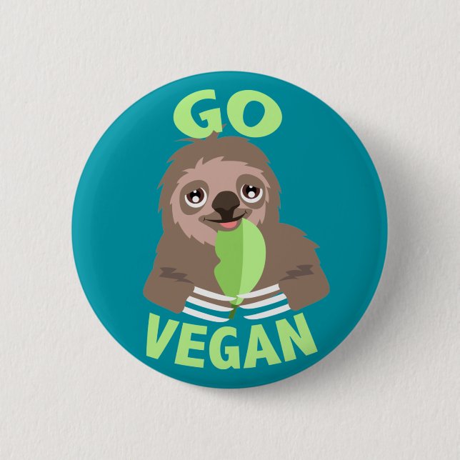 Go Vegan Sloth Cute Badge Pin Button (Front)