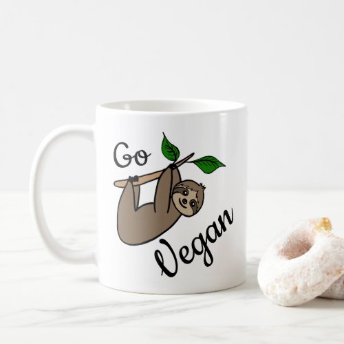 Go Vegan Sloth Cute Funny Cartoon Coffee Mug
