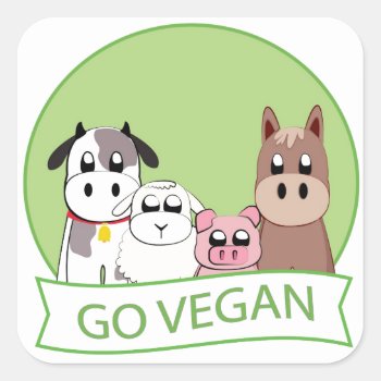 Go Vegan Square Sticker by escapefromreality at Zazzle