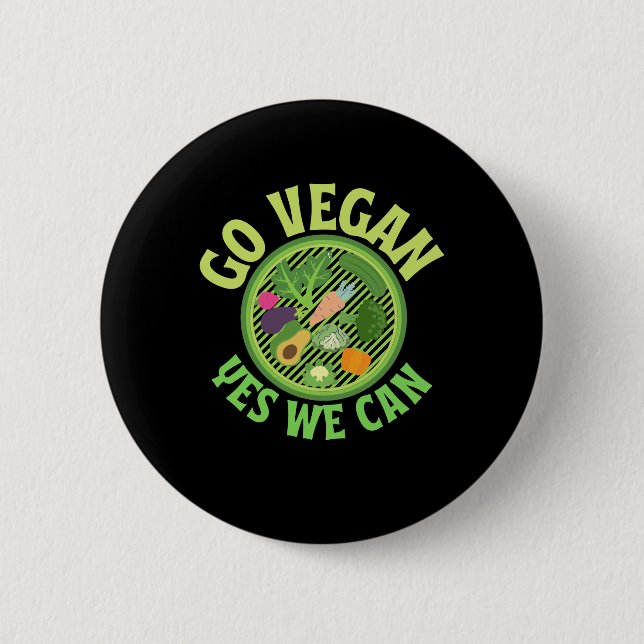 Go Vegan yes we can Button (Front)