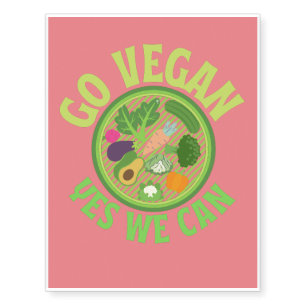 Go Vegan yes we can Temporary Tattoos