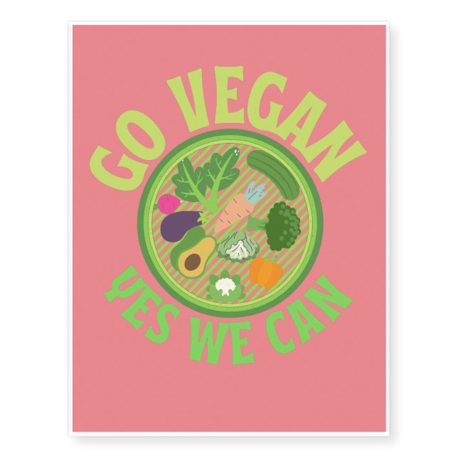 Go Vegan yes we can Temporary Tattoos (Front)
