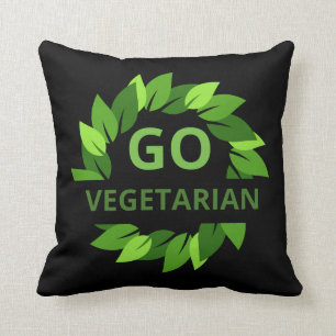 Go Vegetarian, Vegan, Veganism Green Leaves Black Throw Pillow
