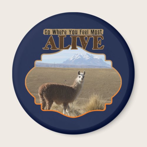 Go Where You Feel Most Alive Llama Adventurer Magnet