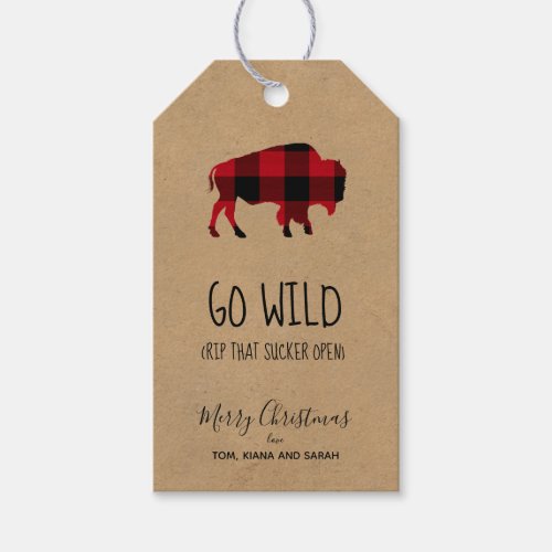 Go Wild Buffalo Adventures Black  RedKraft ID602 Gift Tags