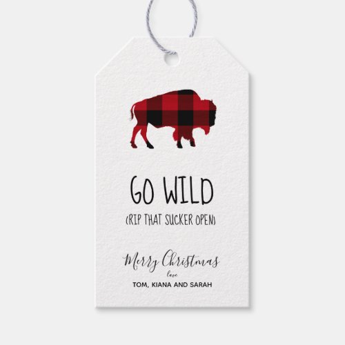 Go Wild Buffalo Black and Red Plaid ID602 Gift Tags