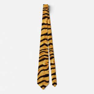Go Wild Golden Tiger Wavy Stripes Natural Fur Look Neck Tie