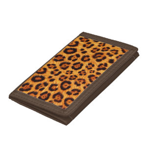 Go Wild Leopard Print Gold Orange Amber Fur Look Tri-fold Wallet