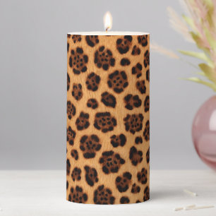 Go Wild Leopard Print Golden Brown Burnt Orange Pillar Candle
