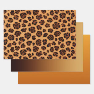 Go Wild Leopard Print Golden Brown Burnt Orange Wrapping Paper Sheets