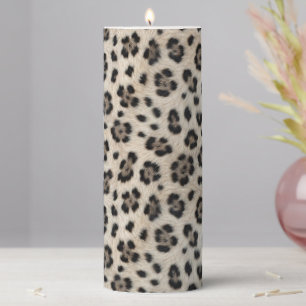 Go Wild Snow Leopard Warm Faux Fur Look Pillar Candle