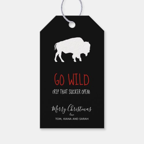 Go Wild White Buffalo Black and White Plaid ID602 Gift Tags