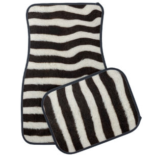 Go Wild Zebra Stripe Black White Faux Fur Look Car Floor Mat