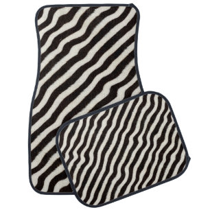Go Wild Zebra Stripe Black White Faux Fur Look Car Floor Mat