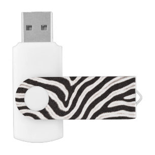 Go Wild Zebra Stripe Black White Faux Fur Look Flash Drive