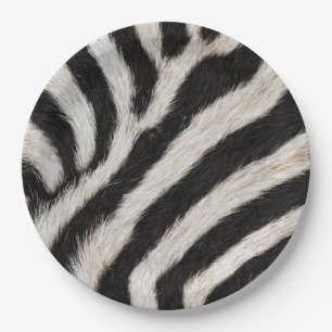Go Wild Zebra Stripe Black White Faux Fur Look Paper Plates
