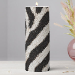 Go Wild Zebra Stripe Black White Faux Fur Look  Pillar Candle