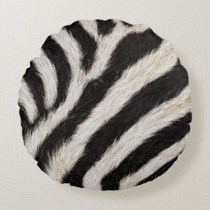 Go Wild Zebra Stripe Black White Faux Fur Look Round Pillow