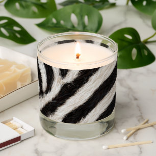 Go Wild Zebra Stripe Black White Faux Fur Look  Scented Candle