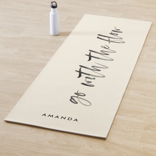 Go With The Flow Cream White Words Yoga Mat