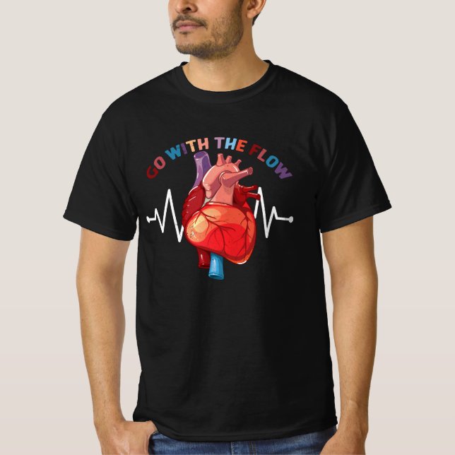 Go With The Flow CVICU Cardiac Nurse Anatomy Cardi T-Shirt (Front)