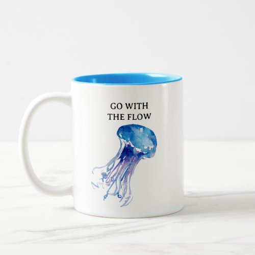 Go with the Flow jellyfish illustration in blue Two_Tone Coffee Mug