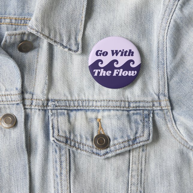 Go With The Flow Menstruation Purple Wave Slogan Button (In Situ)