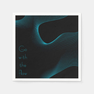 "Go with the Flow" Modern Black & Blue Wavy Lines Napkins