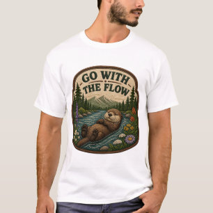 Go With The Flow Otter Embroidered Patch T-Shirt