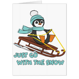 Go With The Snow Sledding Cute Penguin Winter Card