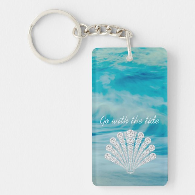 Go With The Tide Ocean Waves Diamond Seashell Keychain (Front)