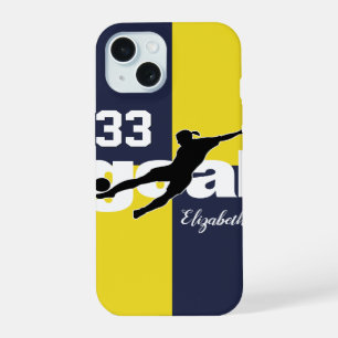 Goal blue gold personalized girls soccer iPhone 15 case