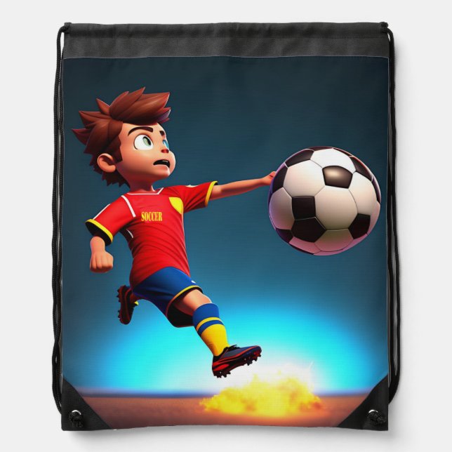 "Goal Bound: The Animated Boy's Perfect Kick" Drawstring Bag (Front)