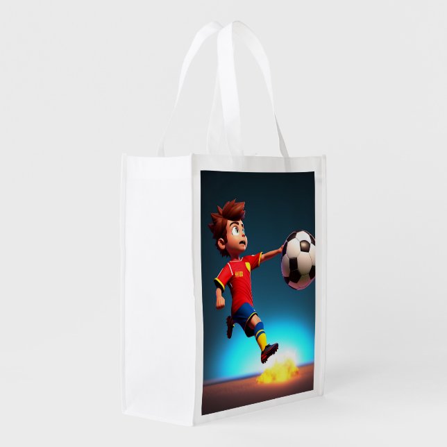 "Goal Bound: The Animated Boy's Perfect Kick" Grocery Bag (Back Side)
