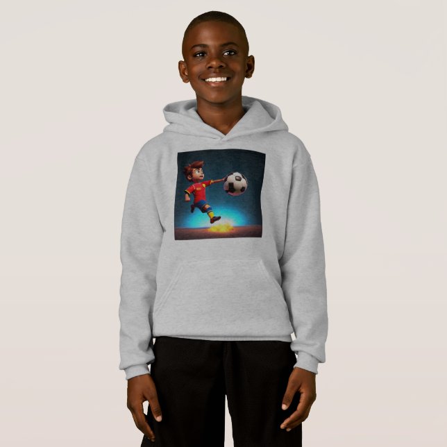 "Goal Bound: The Animated Boy's Perfect Kick" Hoodie (Front Full)