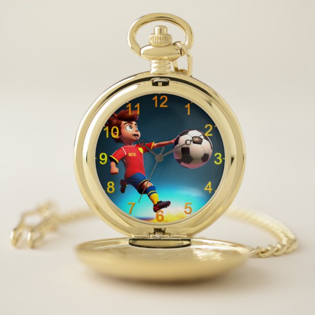 "Goal Bound: The Animated Boy's Perfect Kick" Pocket Watch (Inside)