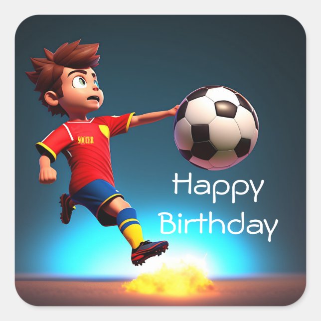 "Goal Bound: The Animated Boy's Perfect Kick" Square Sticker (Front)