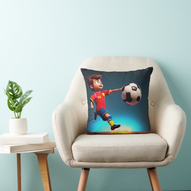 "Goal Bound: The Animated Boy's Perfect Kick" Throw Pillow (Chair)