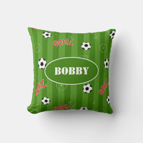 Goal Fun Cartoon Soccer Player Football Field Throw Pillow
