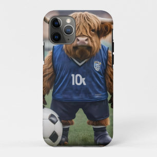 "Goal-Getter: A Highland Cow Dressed for Soccer" iPhone 11 Pro Case