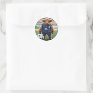 "Goal-Getter: A Highland Cow Dressed for Soccer" Classic Round Sticker