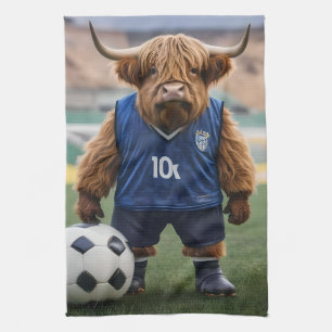 "Goal-Getter: A Highland Cow Dressed for Soccer" Kitchen Towel