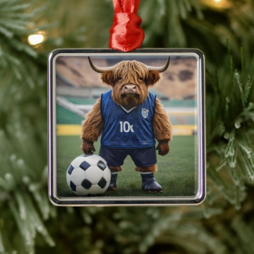 "Goal-Getter: A Highland Cow Dressed for Soccer"  Metal Ornament