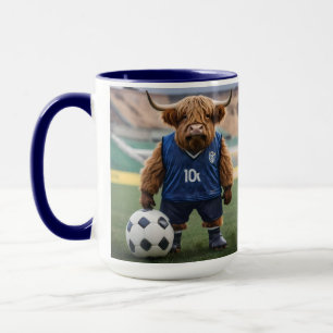 "Goal-Getter: A Highland Cow Dressed for Soccer" Mug