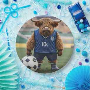 "Goal-Getter: A Highland Cow Dressed for Soccer" Paper Plates