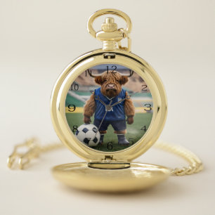 "Goal-Getter: A Highland Cow Dressed for Soccer" Pocket Watch